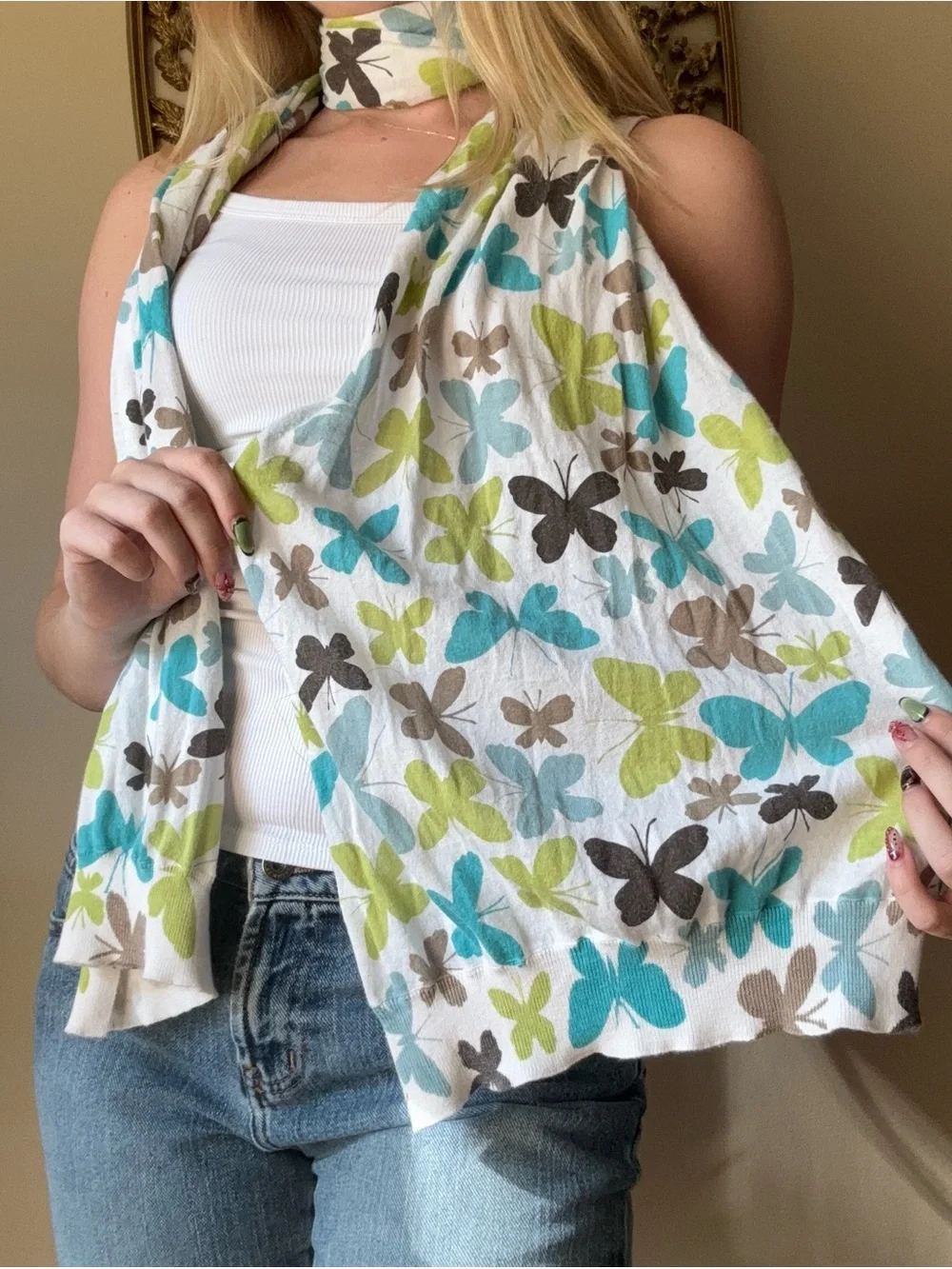 Lands End Y2K Knit Butterfly Scarf